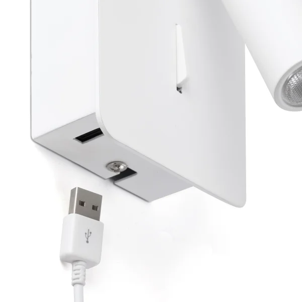 Faro Suau - applique murale avec interrupteur et port USB - 9,5 x 14 x 17 cm - 3W LED inclus - blanc mat