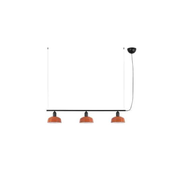 Faro Tatawin S - suspension - 100 x 18,4 x 210 cm - noir satiné et orange rougeâtre brillant