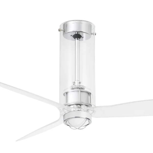 Faro Tube - ventilateur de plafond avec lumière et télécommande - Ø 128 cm - 17W LED inclus - chrome et transparent