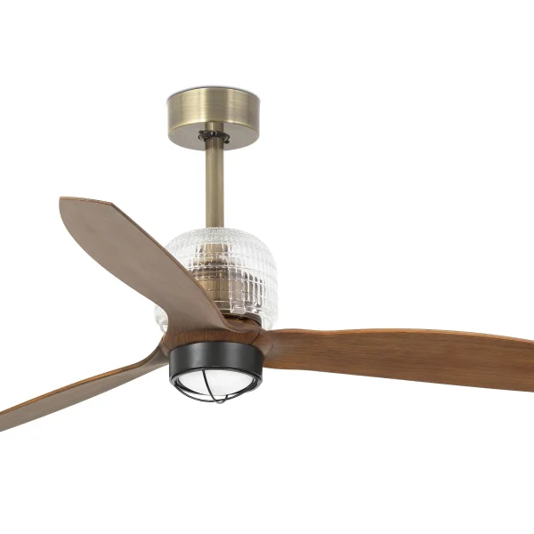 Faro ventilateur deco - ventilateur de plafond avec lumière et télécommande - Ø 128 cm - 17W LED inclus - brun foncé et laiton antique