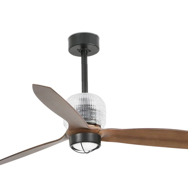 Faro ventilateur deco - ventilateur de plafond avec lumière et télécommande - Ø 128 cm - 17W LED inclus - brun foncé et noir
