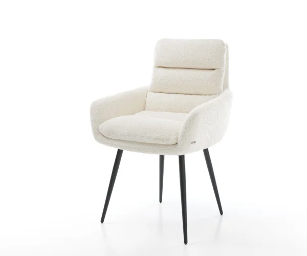 Fauteuil Abelia-Flex avec accoudoirs bouclé blanc 4-pieds conique noir