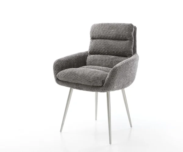 Fauteuil Abelia-Flex avec accoudoirs bouclé gris 4-pieds conique acier inoxydable