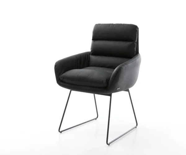 Fauteuil Abelia-Flex avec accoudoirs cuir véritable noir cadre patin noir