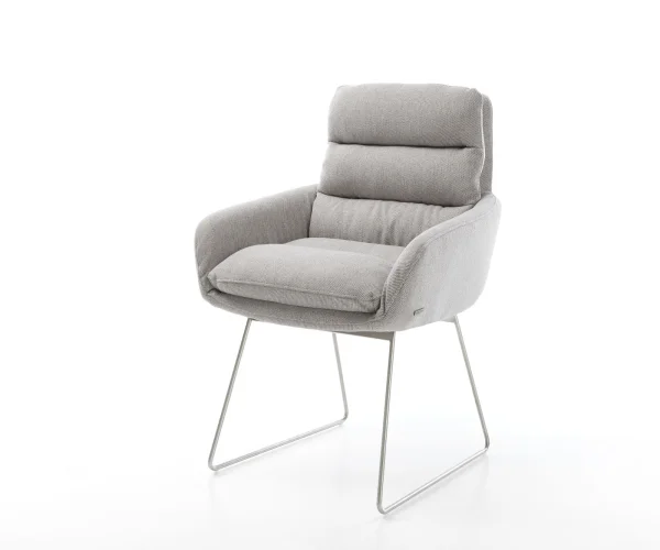 Fauteuil Abelia-Flex avec accoudoirs rayures gris clair cadre patin acier inoxydable