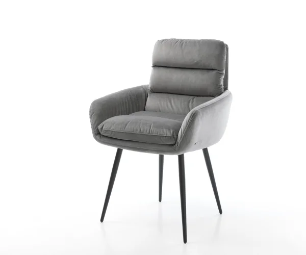 Fauteuil Abelia-Flex avec accoudoirs velours gris 4-pieds conique noir