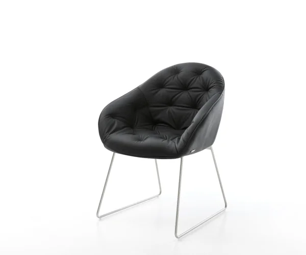 Fauteuil Gaio-Flex cuir véritable noir cadre patin acier inoxydable