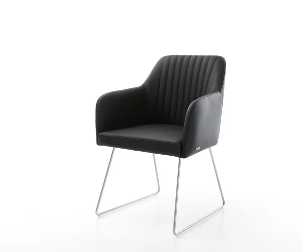 Fauteuil Greg-Flex cuir véritable noir cadre patin acier inoxydable