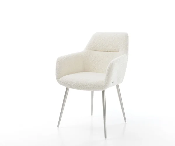 Fauteuil Pejo-Flex bouclé blanc 4-pieds conique acier inoxydable