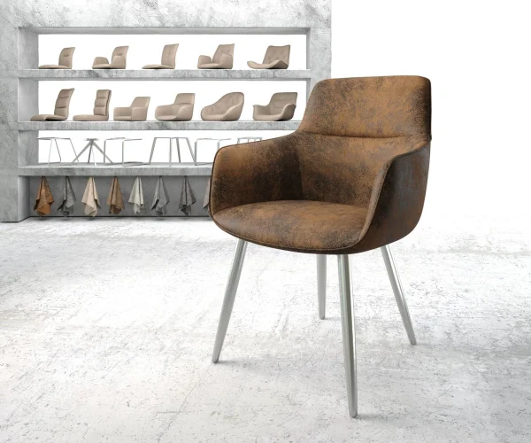 Fauteuil Pejo-Flex brun antique 4-pieds conique acier inoxydable