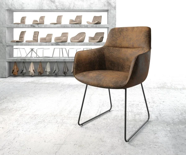 Fauteuil Pejo-Flex brun antique cadre patin noir
