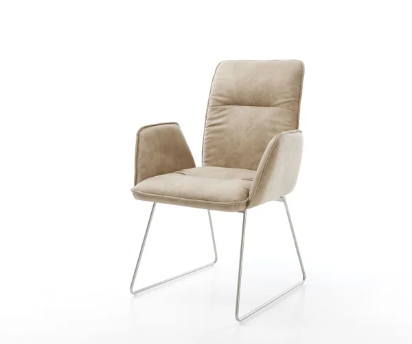 Fauteuil Vinja-Flex beige vintage cadre patin acier inoxydable