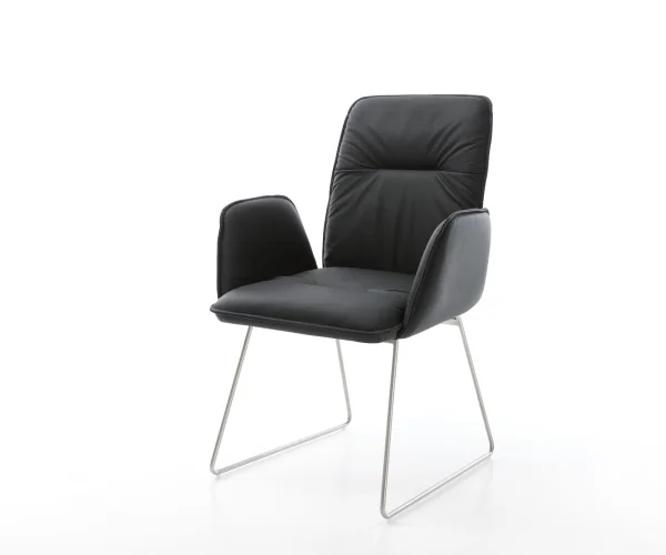 Fauteuil Vinja-Flex cuir véritable noir cadre patin acier inoxydable