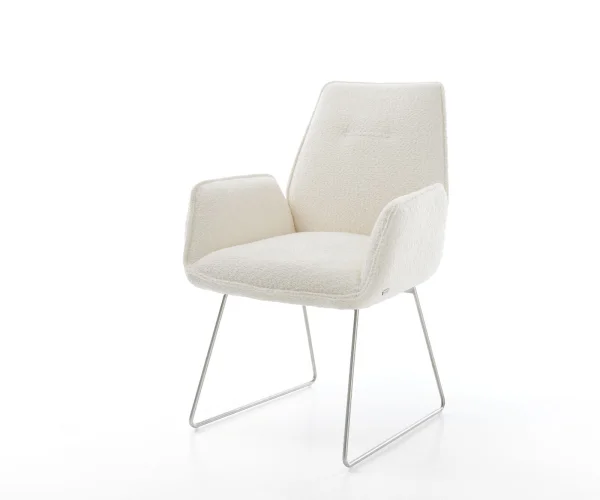 Fauteuil Zoa-Flex bouclé blanc cadre patin acier inoxydable