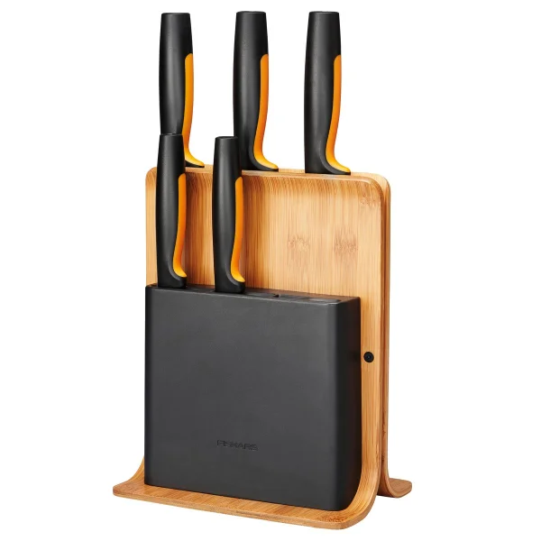 Fiskars Bloc à couteaux Functional Form en bambou avec 5 couteaux 6 Pièces