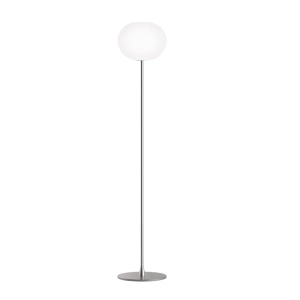 Flos Lampadaire Glo-ball F2 Verre opalin blanc-pied en argent mat