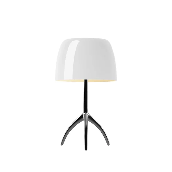 Foscarini Lampe de table Lumiere Piccola Dimbar Abat-jour blanc, pied en chrome noir
