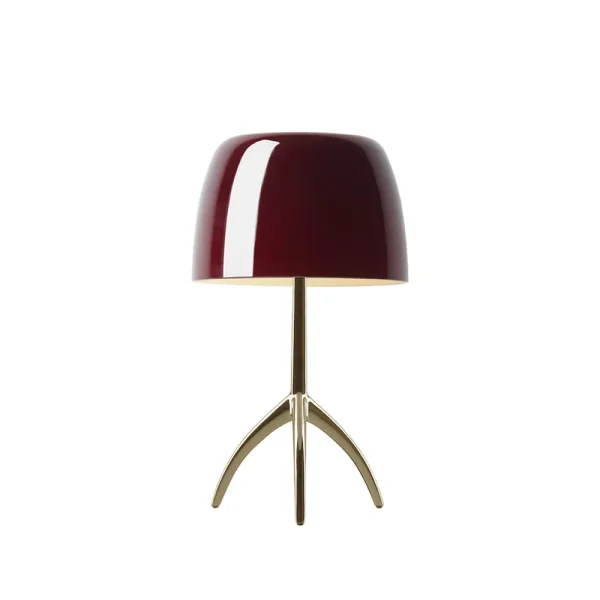 Foscarini Lampe de table Lumiere Piccola Dimbar Abat-jour rouge cerise–pied couleur champagne