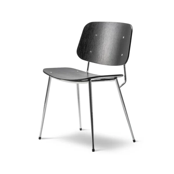 Fredericia Furniture Chaise Søborg Metal Noir-pieds chrome