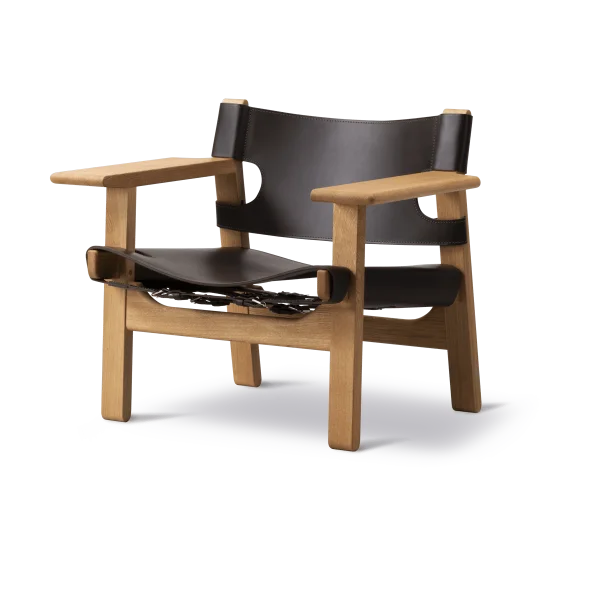 Fredericia Furniture Fauteuil Den spanske stol Cuir brun foncé-chêne huilé