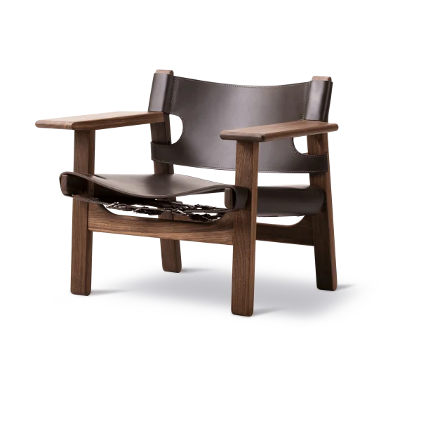 Fredericia Furniture Fauteuil Den spanske stol Cuir brun foncé-noyer huilé