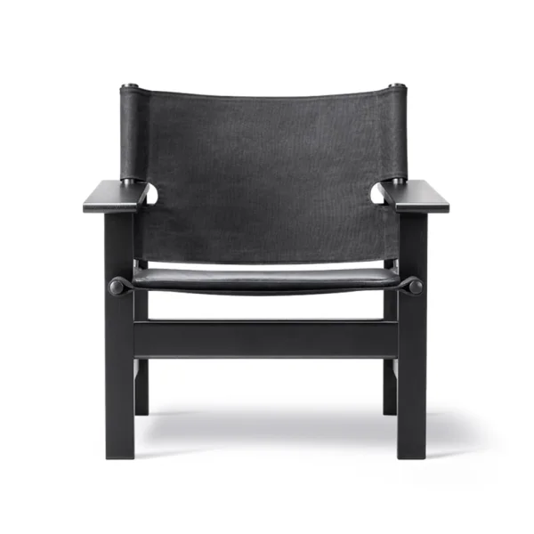 Fredericia Furniture Fauteuil The Canvas Chair Canvas noir-chêne noirci, incl. coussin cuir noir