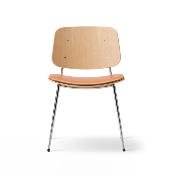 Fredericia Furniture Søborg 3061 chaise métallique assise rembourrée Cuir Omni cognac-piètement chromé
