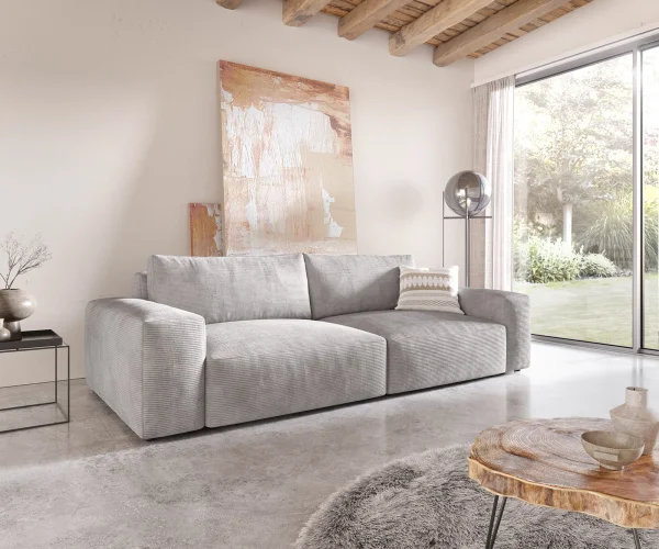 Grand Canapé Lanzo XL 270x130 cm Cord Gris Argenté