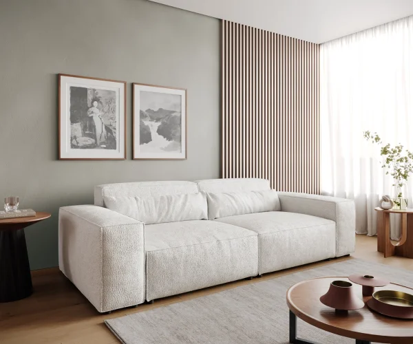 Grand Canapé Sirpio 230x90 cm Bouclee Crème-blanc