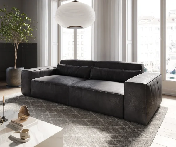 Grand Canapé Sirpio 230x90 cm Cuir synthétique Vintage Anthracite