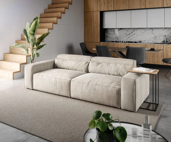 Grand Canapé Sirpio 230x90 cm Velours côtelé Beige