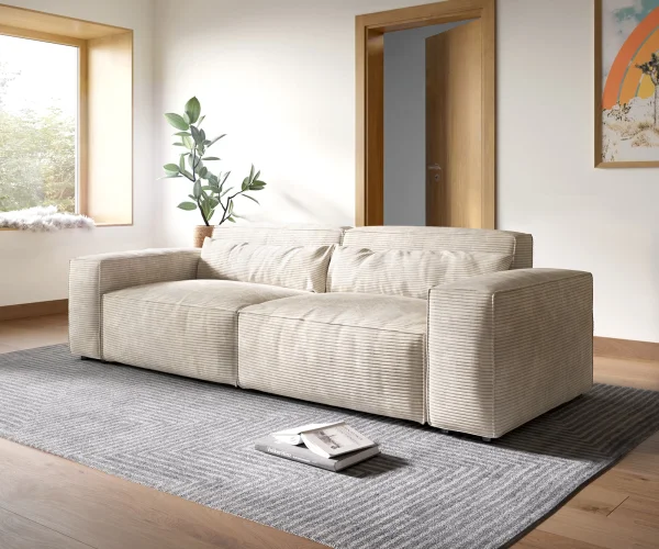 Grand Canapé Sirpio XL 270x130 cm velours côtelé Beige