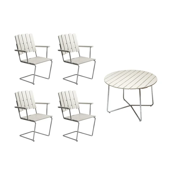 Grythyttan Stålmöbler Ensemble Salle à Manger Grythyttan blanc 9A Ø100cm + 4x A2