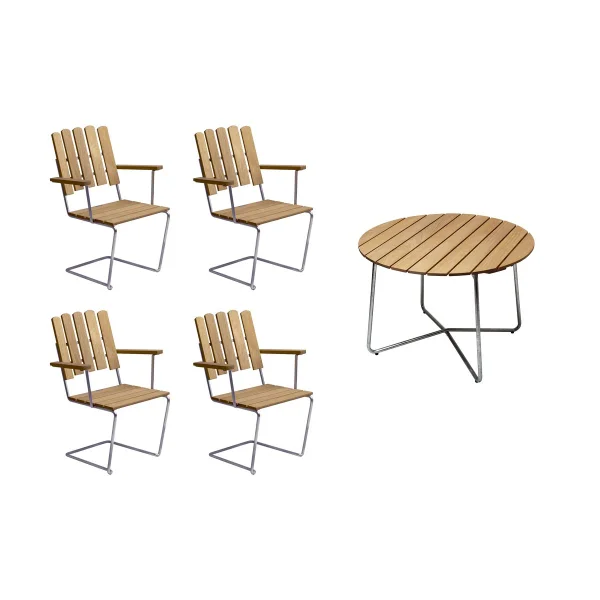 Grythyttan Stålmöbler Ensemble Salle à Manger Grythyttan chêne 9A Ø100cm + 4x A2