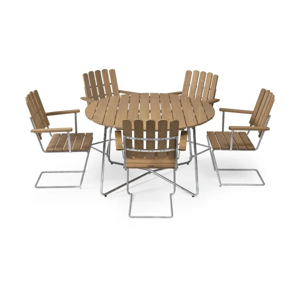 Grythyttan Stålmöbler Ensemble Salle à Manger Grythyttan en chêne 9A Ø120cm + 5x A2