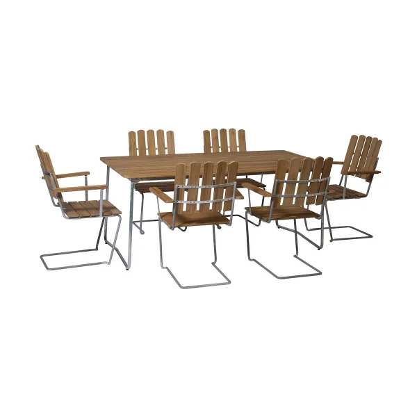 Grythyttan Stålmöbler Ensemble Salle à Manger Grythyttan teck B31 170 cm + 6 A2
