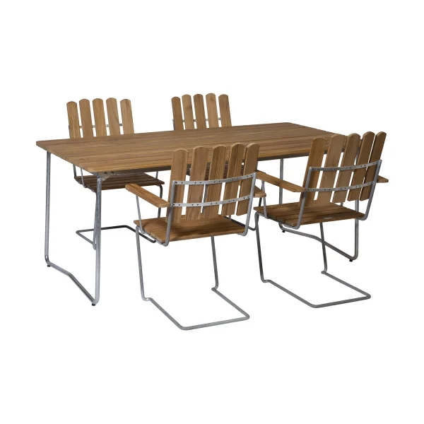 Grythyttan Stålmöbler Ensemble Salle à Manger Grythyttan teck B31 170cm + 4 A2