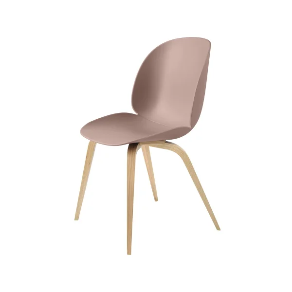 GUBI Chaise Beetle Rose bonbon, support en chêne laqué mat