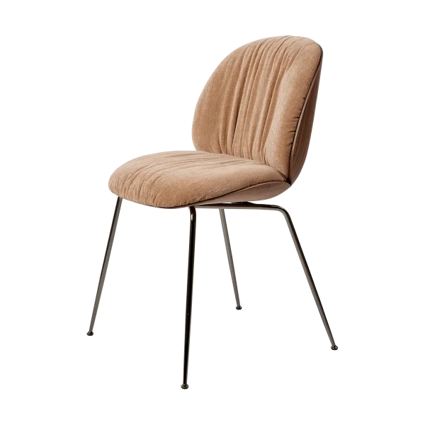 GUBI Chaise Beetle Soft, dossier avant recouver Tabouret Belsuede Dedar 132, noyer mat-dossier noir, chrome