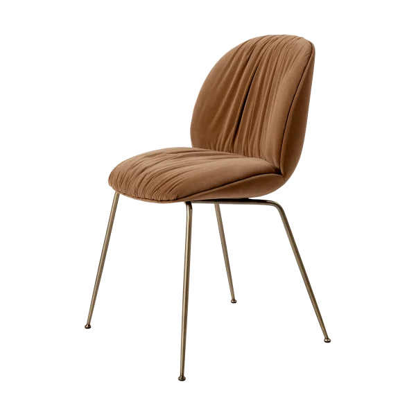 GUBI Chaise Beetle Soft, dossier avant recouver Tabouret Sunday Dedar 112, dossier noir, laiton antique