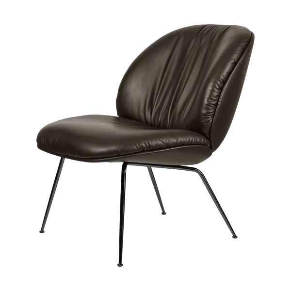 GUBI Fauteuil lounge Beetle Soft, entièrement recouvert Tabouret Cuir lisse Gubi Coffee, dossier mat noir