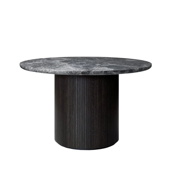 GUBI Table à manger Moon ronde marble grey, Ø120 cm, marron/pied lasuré noir