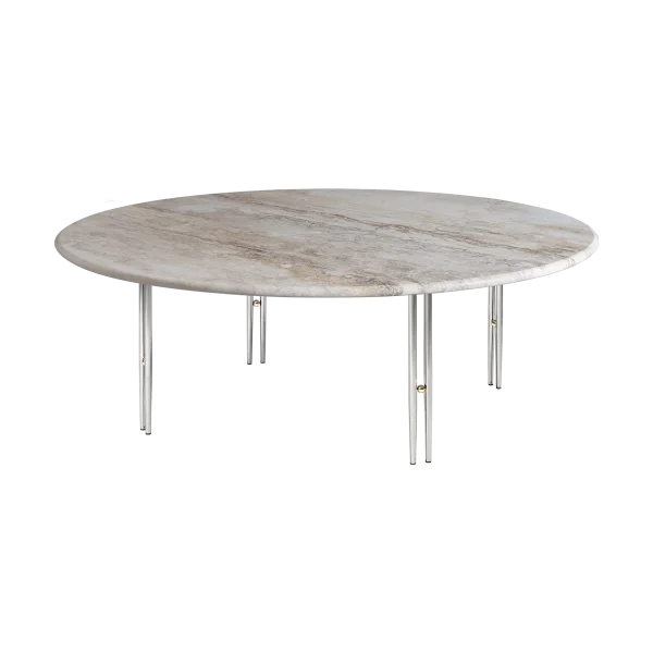 GUBI Table basse IOI Marbre beige - supports chrome ø100 cm