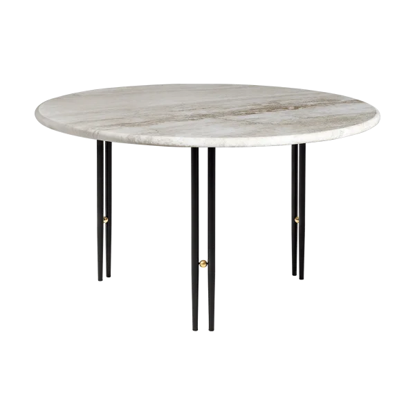 GUBI Table basse IOI Marbre beige - supports noirs ø70 cm