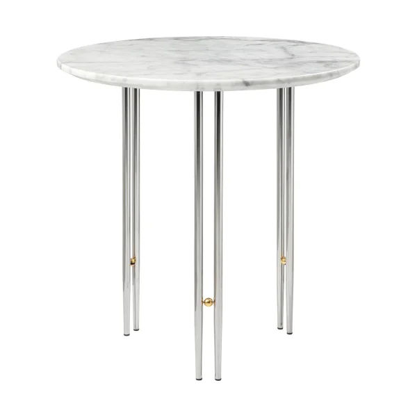 GUBI Table basse IOI Ø50 cm Chrome-laiton-marbre blanc