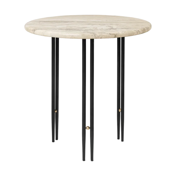 GUBI Table basse IOI Ø50 cm Noir - laiton - marbre beige