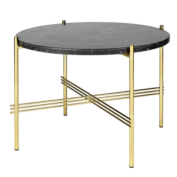 GUBI Table basse TS pieds en laiton Ø55 cm marbre noir