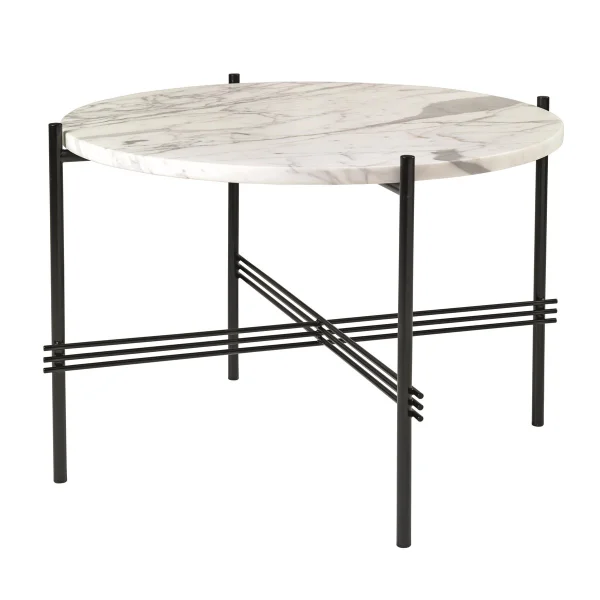 GUBI Table basse TS pieds noirs Ø55 cm marbre blanc