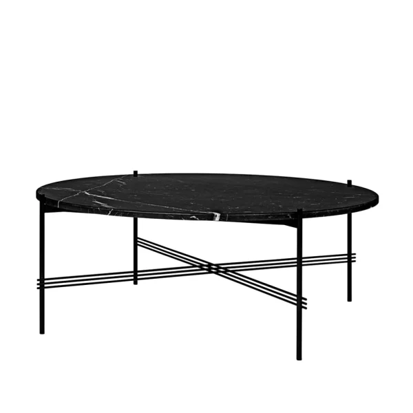 GUBI Table basse TS Round black marquina marble, ø105, structure noire