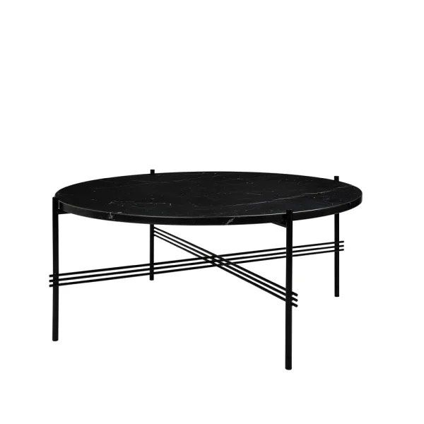 GUBI Table basse TS Round black marquina marble, ø80, structure noire